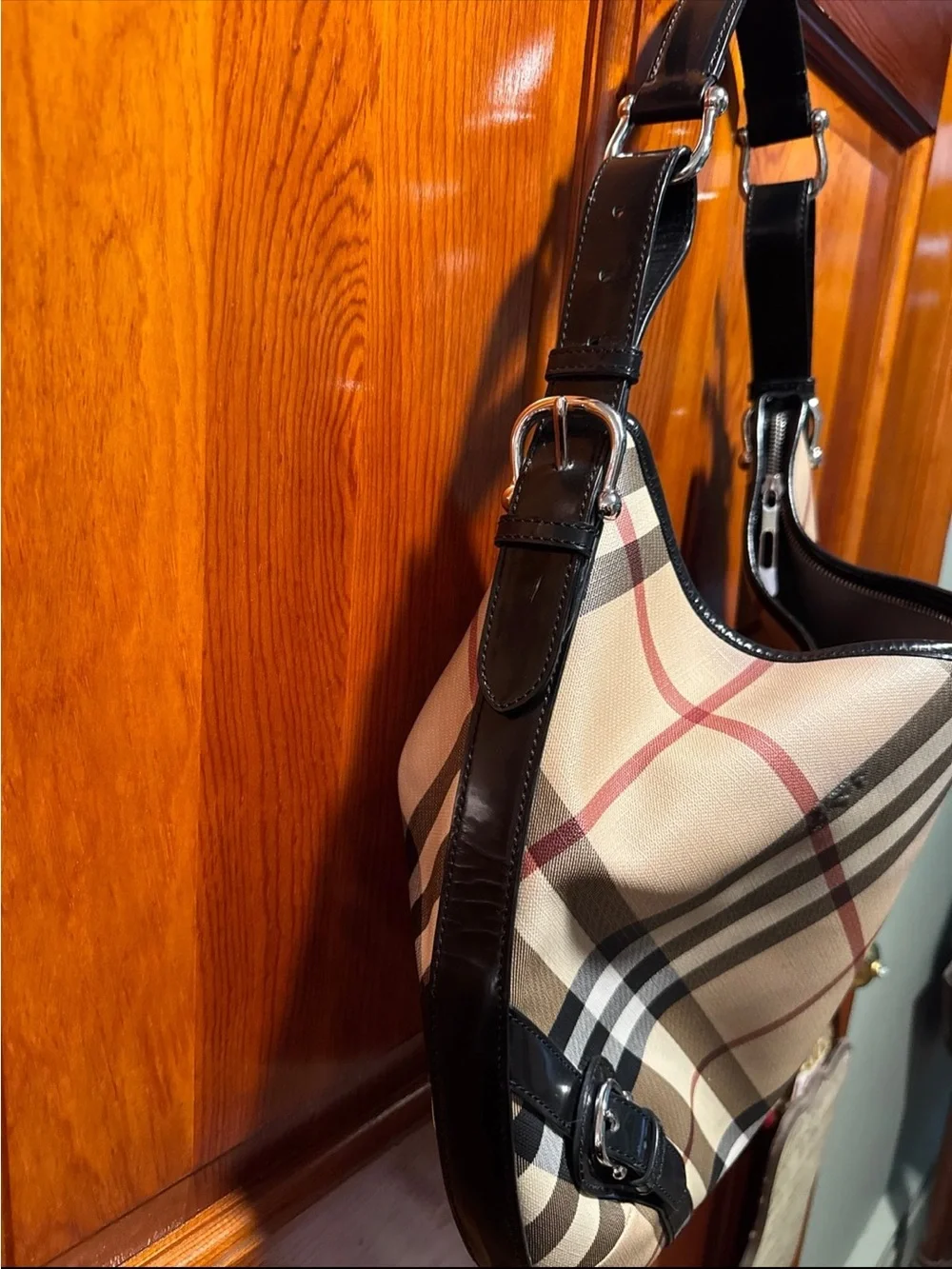 Burberry Beige nova check Larkin Hobo with Black Trim